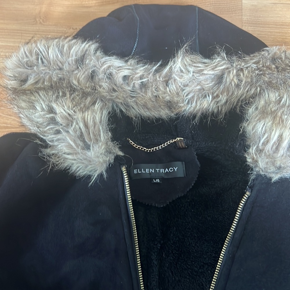 Ellen Tracy Faux Suede & Fur Hooded Coat - Picture 14 of 15